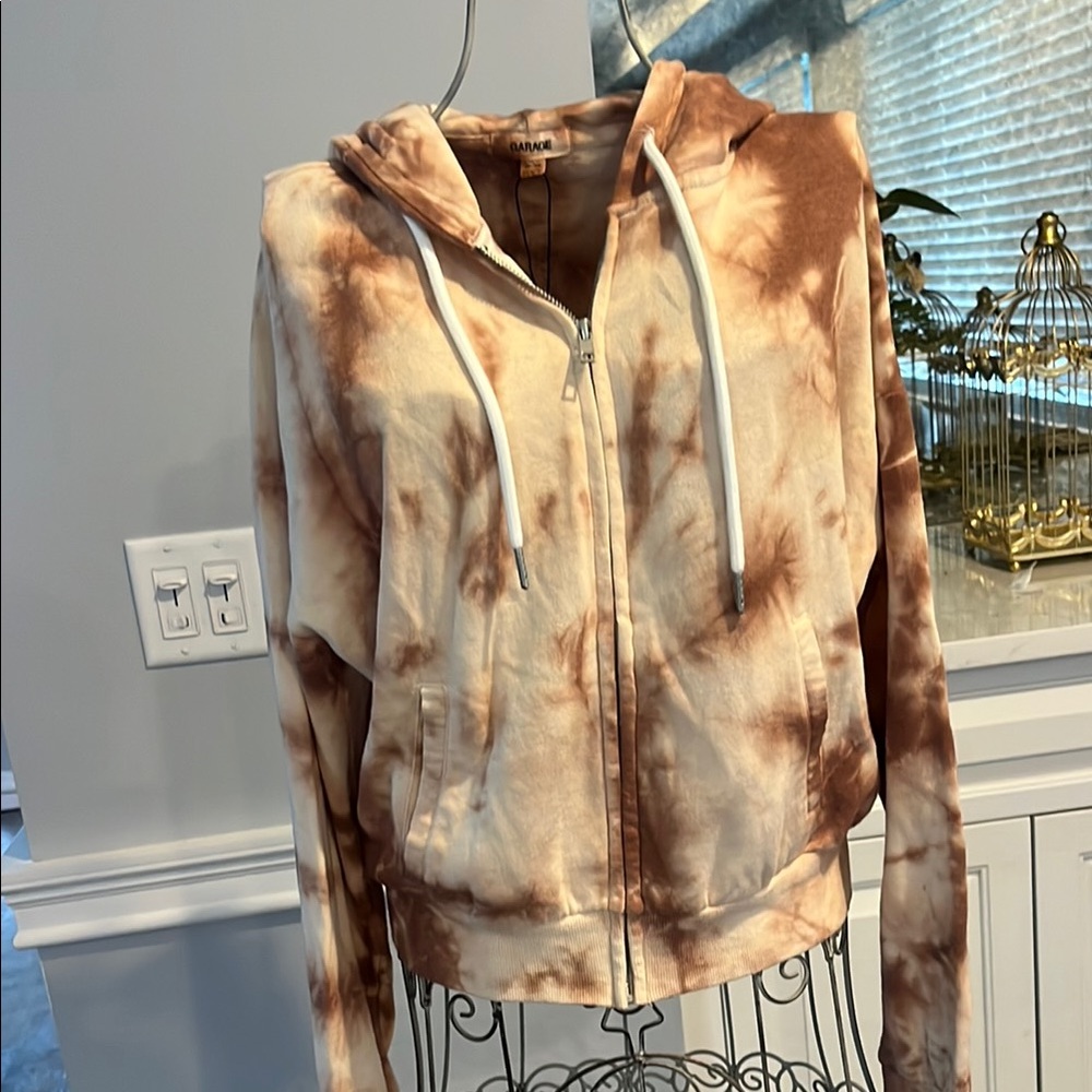 Garage Brown and Cream Tie-Dye Zip-Up Jacket